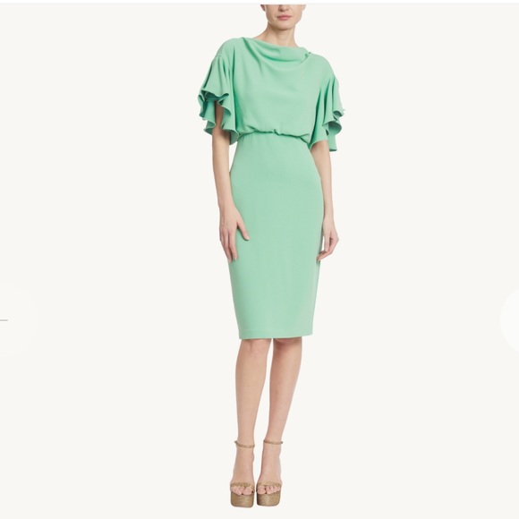 Badgley Mischka Dresses & Skirts - BADGLEY MISCHKA Green Blouson Sheath Dress Drapey Sleeves Cow Neck Size 16 NWOT‎